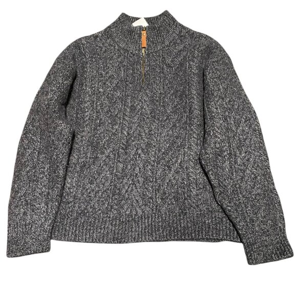 Vintage Inis Crafts 100% Merino Wool Cable Knit Sweater Medium Gray 1/4 Zip - Picture 1 of 16